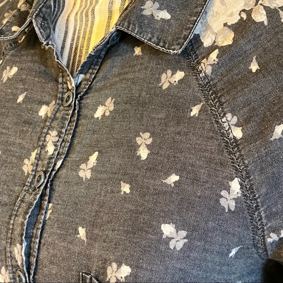 Free People Womens Long Sleeve Mixed Media Floral Dark Gray Boho Button … - Picture 5 of 12